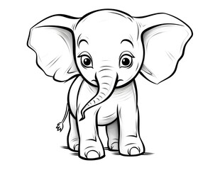 Fototapeta premium A cute baby elephant coloring page.