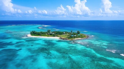 Obraz premium Tropical island paradise aerial view of turquoise water and lush green island