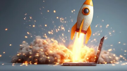 Orange Rocket Launching from Laptop Screen