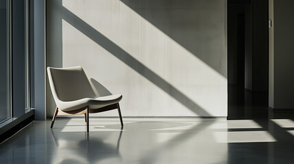 A solitary chair in a modern workspace, embodying simplicity and focus in a clean, minimalist design.