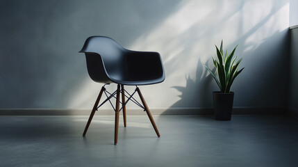 A solitary chair in a modern workspace, embodying simplicity and focus in a clean, minimalist design.