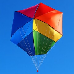 Obraz premium Colorful, multifaceted kite soaring in a clear blue sky