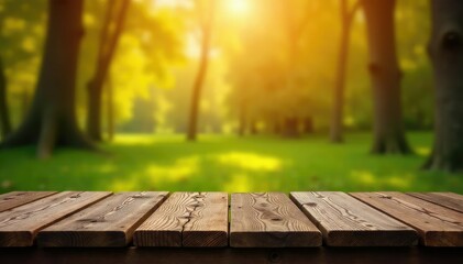 Rustic wooden bench against a blurred natural background , fall, brown