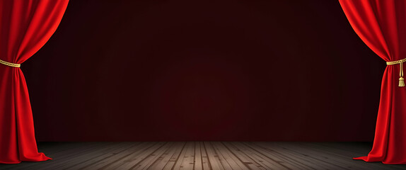 Curtain drapes and theater stage border frame with copy space for World Theatre Day performances concept as Curtain drapes paired with theater stage creating a border with copy space for World Theatre