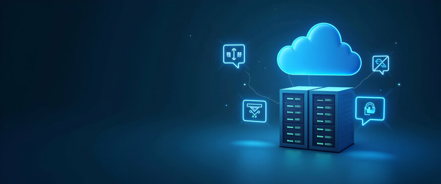 Business technology cloud computing service and data center server symbolize scalable IT solutions for secure workplace infrastructure. concept as Highlights modern technology for efficient data stora