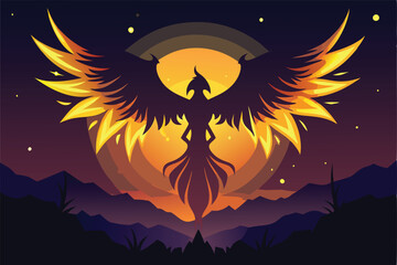 Ethereal Night Sky Illuminated by a Majestic Phoenix Silhouette