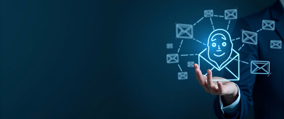 Photo Realistic CRM System and Email Icon with Generous Copy Space for Eye-Catching Website Banners and Headers Showcasing Customer Communication Tools