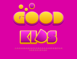Vector Joyful badge Good Kids. Modern Bold Pink Font. Geometric Abstract Alphabet Letters and Numbers