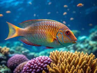 Fototapeta premium fish in aquarium. fish, aquarium, water, underwater, sea, tropical, animal, nature, goldfish, ocean, blue, marine, aquatic, gold, reef, yellow, colorful, coral, tank, freshwater, red, swim, swimming, 