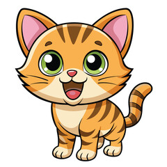 A cute tabby kitten with wide, excited eyes and an open mouth with white background.
