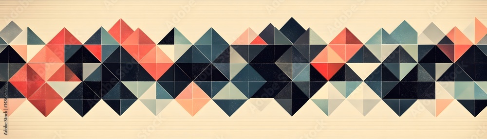Poster geometric pattern of overlapping triangles and squares.