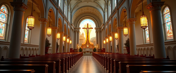 Fototapeta premium Ascension Day Icons: Sacred Imagery and Historical Artistry in a Venerable Sanctuary - Formal Photography with Empty Space