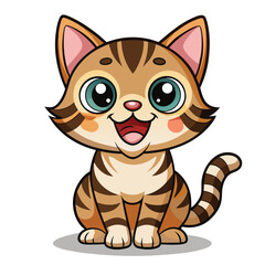 A cute tabby kitten with wide, excited eyes and an open mouth  with white background.
