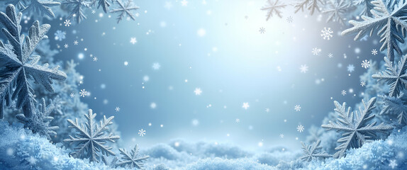 Metallic silver and blue border with ice and snowflakes copy space for winter New Year concept as Cool metallic silver and blue design with ice and snowflakes for winter New Year copy space in  Photo 