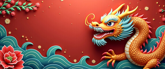 Vibrant Dragon Boat Festival Decorations: Iconic Dragon Imagery & Intricate Designs in Premium Stock Photos with Left Space