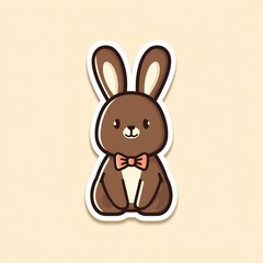 Obraz premium Chocolate Easter bunny with bow tie, cute sticker, pastel background