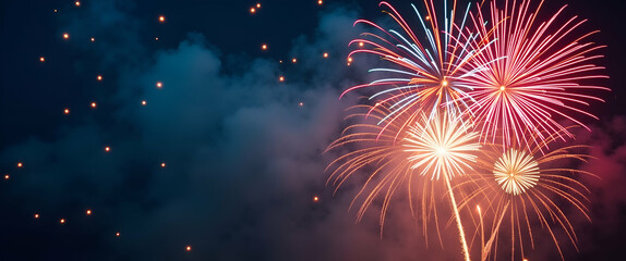 Fototapeta premium Elegant USA Freedom Celebration: Dynamic Patriotic Displays & Spirited Festivities Embodying National Independence & Unity - Photo Stock Concept with Left Space