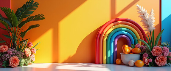 Fototapeta premium Elevate Your Pride Month Celebrations: Premium High-Resolution Stock Photos of Sophisticated Festival Decor, Vibrant Color Schemes, and Cultural Symbols with Left-Side Empty Space for Customization