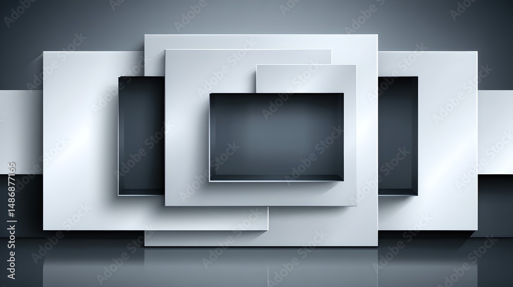 Poster abstract composition featuring overlapping squares in various colors and sizes for design use