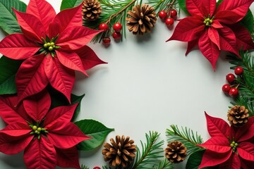 Classic poinsettia arrangement with berries and pine cones, nature, seasonal