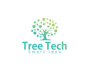 Tree tech logo creative smart brain connect digital molecule science design business