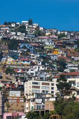 Colorful Hillside Houses in Valparaiso, Chile , Vibrant Urban Landscape, Colonial Architecture, Coastal City View, South America Travel Destination