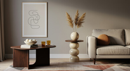 Modern Minimalist Living Room: Neutral Tones, Abstract Art, Stylish Furniture & Cozy Decor for Serene Home Interior Inspiration