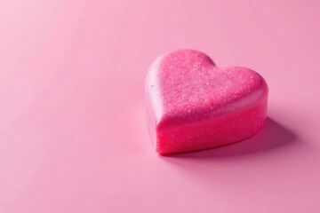 Obraz premium Pink candy heart, glossy surface, slight shadow , shiny, glossy
