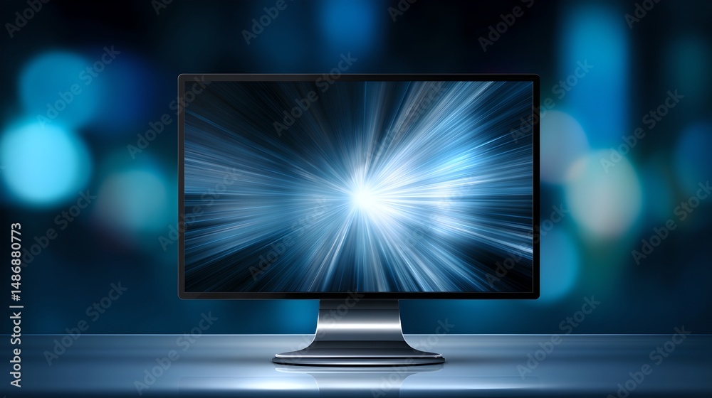 Poster computer monitor displaying blurred light creating a dynamic and modern digital workspace