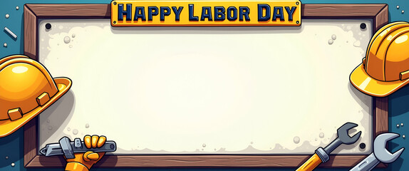 Photo Realistic Toolbox Border with Hard Hat and Happy Labor Day Wording - Celebrate Workers' Contributions with Vibrant Design