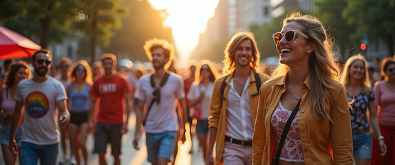 Obraz premium Elegant Pride Month festival photography capturing dynamic celebratory moments vibrant street parade energy and culturally enriched public festivities in high resolution photostock imagery in Photo S