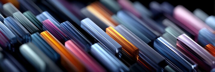Fototapeta premium Retro-futuristic abstract background with vibrant neon lights, glowing stripes, and sharp geometric shapes on a dark backdrop. High-res digital art for a bold, cyberpunk vibe.