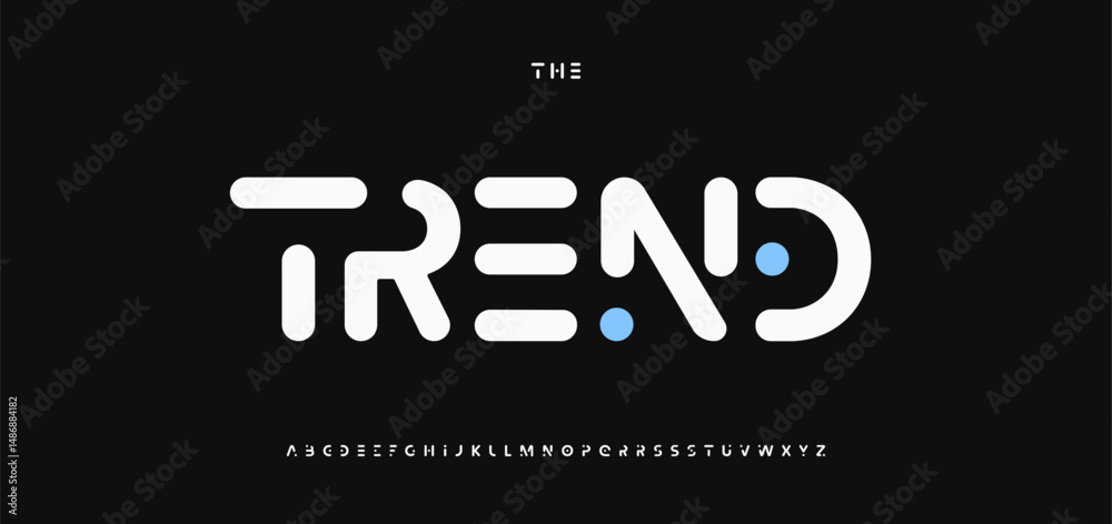 Poster futuristic modern font design with rounded geometric letters on black background. creative typograph