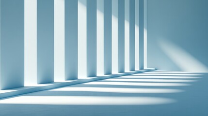 Obraz premium Sunlit minimalist room with vertical columns and shadow play