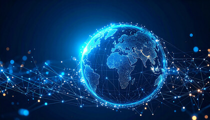 Obraz premium Digital Globe: A stunning digital rendition of the globe, encapsulated in a nexus of luminous connections, symbolizing the interconnectedness of the world in a technological age.