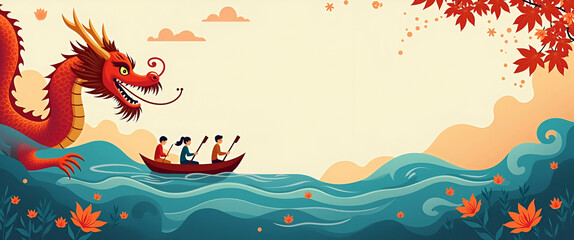 Obraz premium State-of-the-Art Dragon Boat Festival Graphics: Modern Typography, Sleek Design, Balanced Colors for Cultural Marketing - Photo Stock Concept with Empty Space