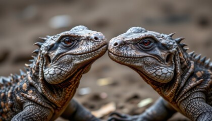 Fototapeta premium Encounter of two unique lizards exotic habitat wildlife photography natural environment close-up perspective