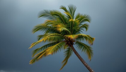Tropical palm tree against dark sky nature scene calm environment close-up view serenity concept
