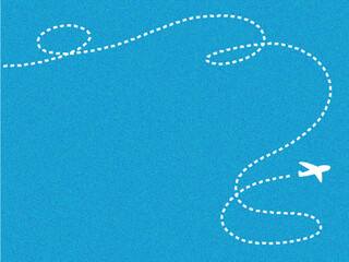 レトロな青い空を飛ぶ飛行機のポスター掲示のコピースペース有りイラスト背景 © inklio