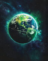 Obraz premium Earth in space with glowing green aura 