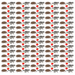 porcupine, raccoon with apple fruit as a pattern background