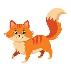 A ginger cat with a short, fluffy tail is running
with white background.