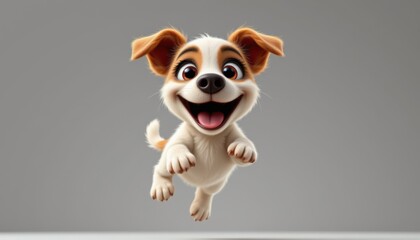 Playful puppy jumping in studio animated dog character cheerful environment fun perspective