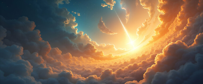 Transcendent Ascension Day Art: Celestial Elements & Masterful Brushwork for Spiritual Reverence - Stock Photo Concept with Empty Space for Text
