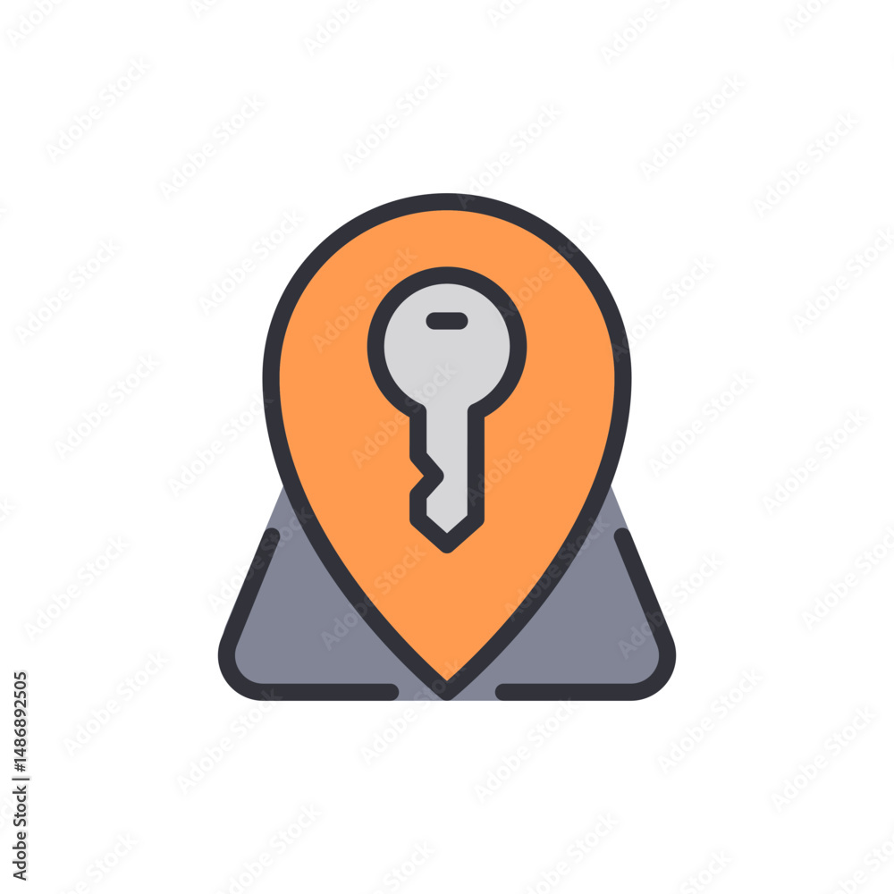 Poster key location icon with a map pointer on a transparent backdrop