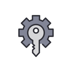 Gear And Key Icon Symbolizing Access Control With Transparent Space