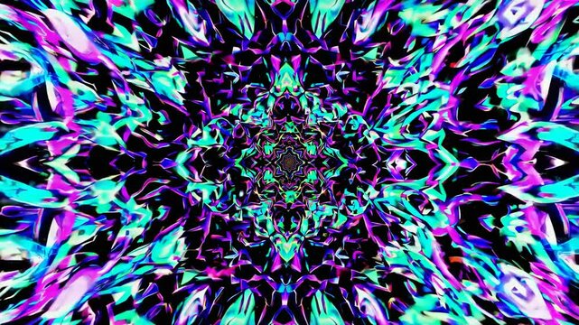 Neon kaleidoscope tunnel with electric symmetry for VJ loops and music backdrops
