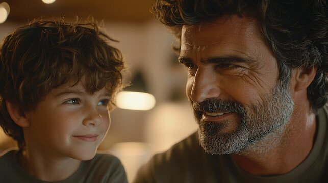 Heartwarming Moment Between Father and Son in Cozy Interior Setting