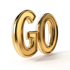 Floating 3D Gold Foil Text “GO” with Reflective Surfaces