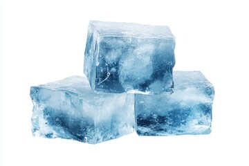 Obraz premium Three translucent ice cubes, slightly irregular, clustered together